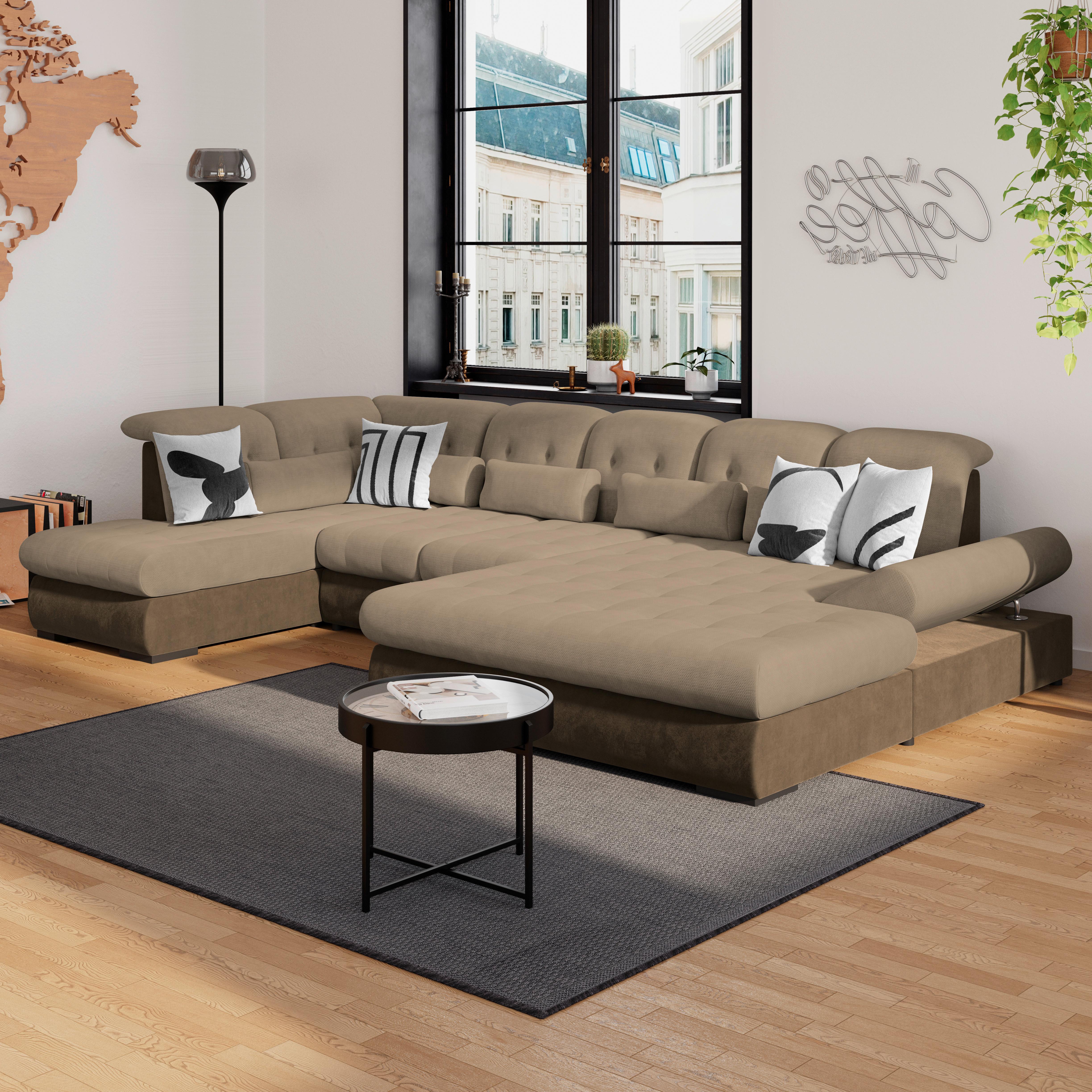Wohnlandschaft Madera Braun, S: 212x358 cm - Hellbraun/Dunkelbraun, KONVENTIONELL, Kunststoff/Textil (212/358/190cm)