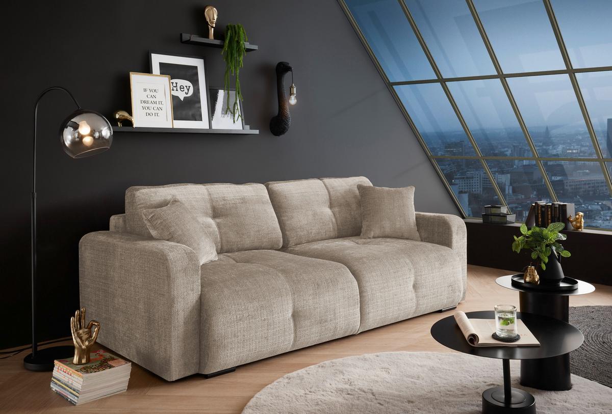 Schlafsofa Bullet Taupe B: 235 Cm - Taupe/Schwarz, KONVENTIONELL, Textil (235/88/120cm) - MID.YOU
