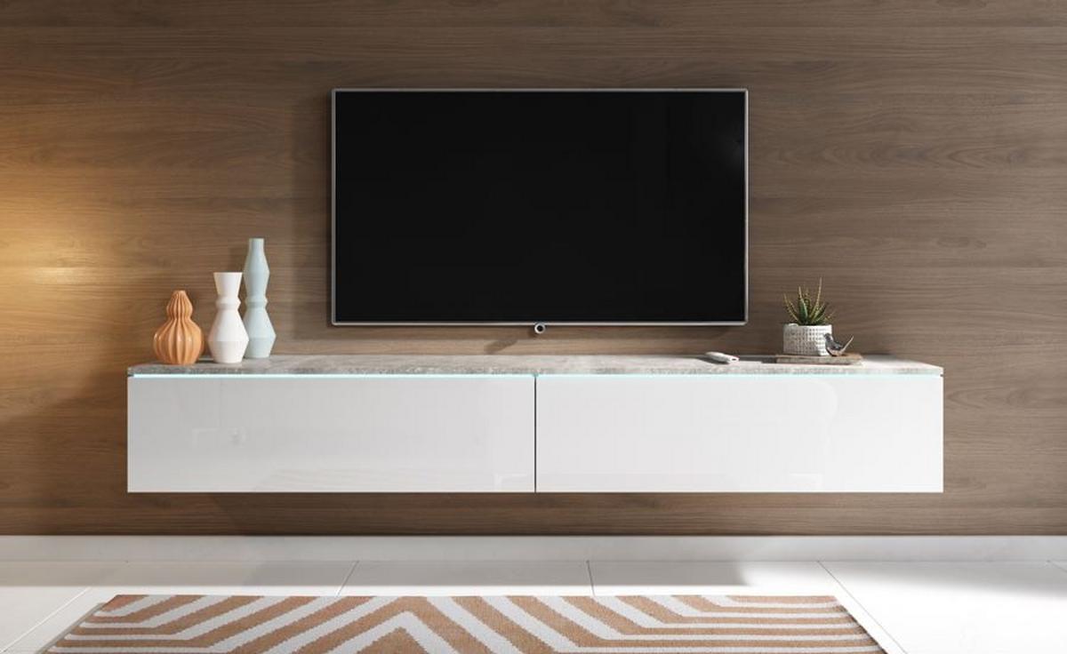TV nízka komoda dekor betón/biela VL - sivá/biela s vysokým leskom, Lifestyle, kompozitné drevo/plast (180/30/33cm) - P & B