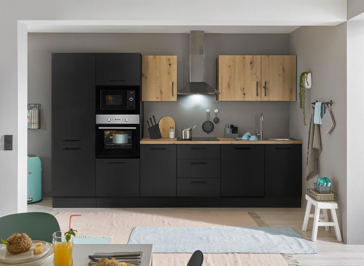 Küchenblock Turin Schwarz/eiche Dekor B: 340 Cm - Schwarz/Eiche Artisan, Basics, Holzwerkstoff (340cm) - MID.YOU