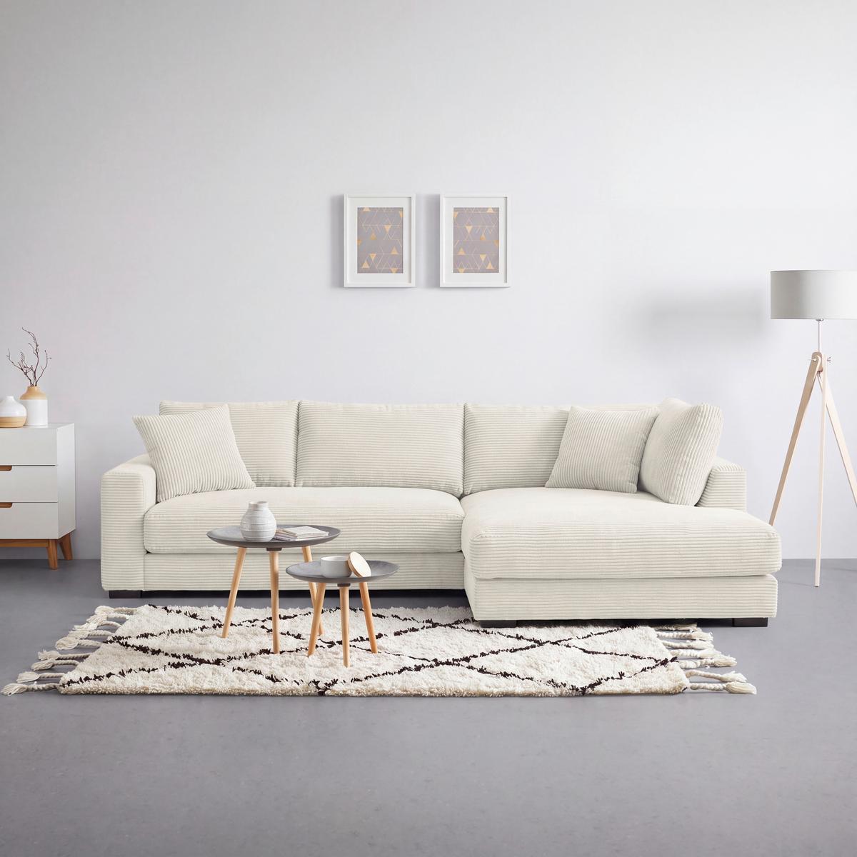 Rohová sedačka PEDRO, pravá, krémový manšestr - černá/krémová, Moderní, textil/plast (300/190cm) - Mömax