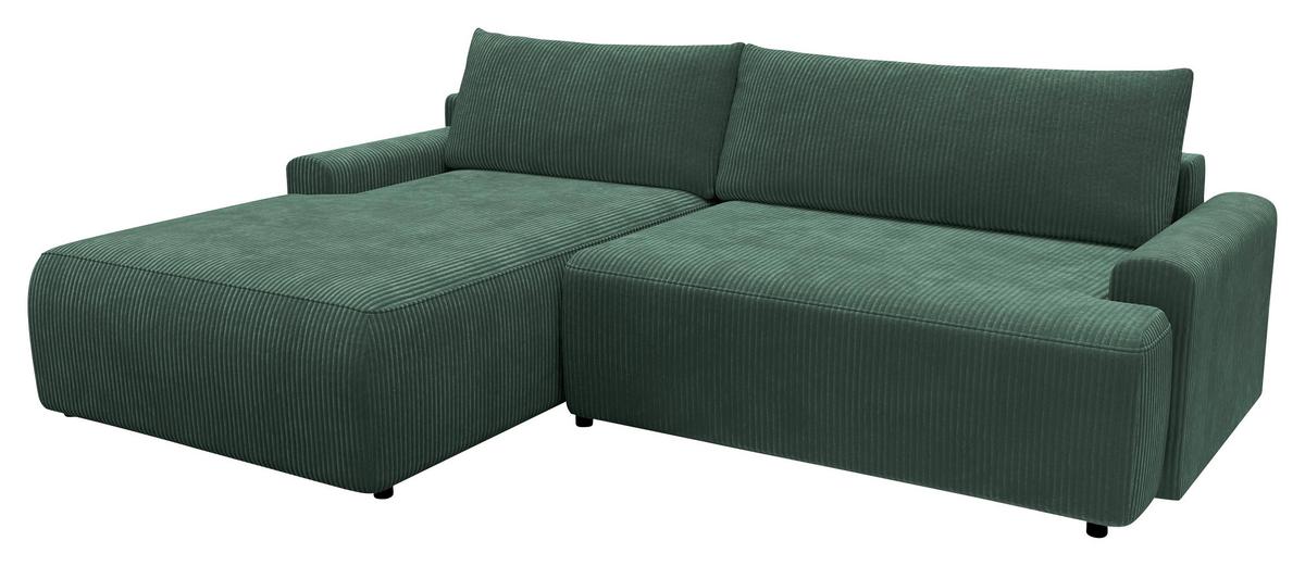 Eckschlafsofa Prag, Dunkelgrün S: 167x253 cm - Dunkelgrün/Schwarz, MODERN, Textil (167/253cm) - Trendmanufaktur