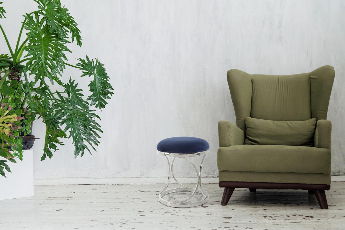 Hocker Samt/Edelstahl Blau/ Silbern Sitz Gepolstert H:49cm - Blau/Silberfarben, Trend, Textil/Metall (40/49/40cm) - Kayoom