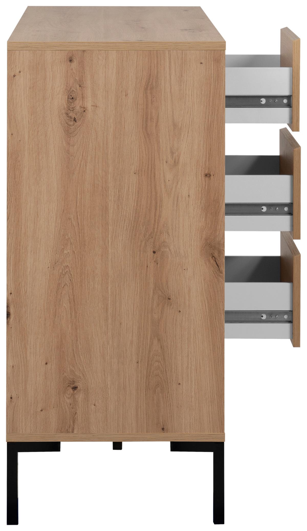 Kommode 120cm Korsika Eiche Artisan Dekor - Schwarz/Eiche Artisan, Design, Holzwerkstoff (120/87/40cm) - MID.YOU