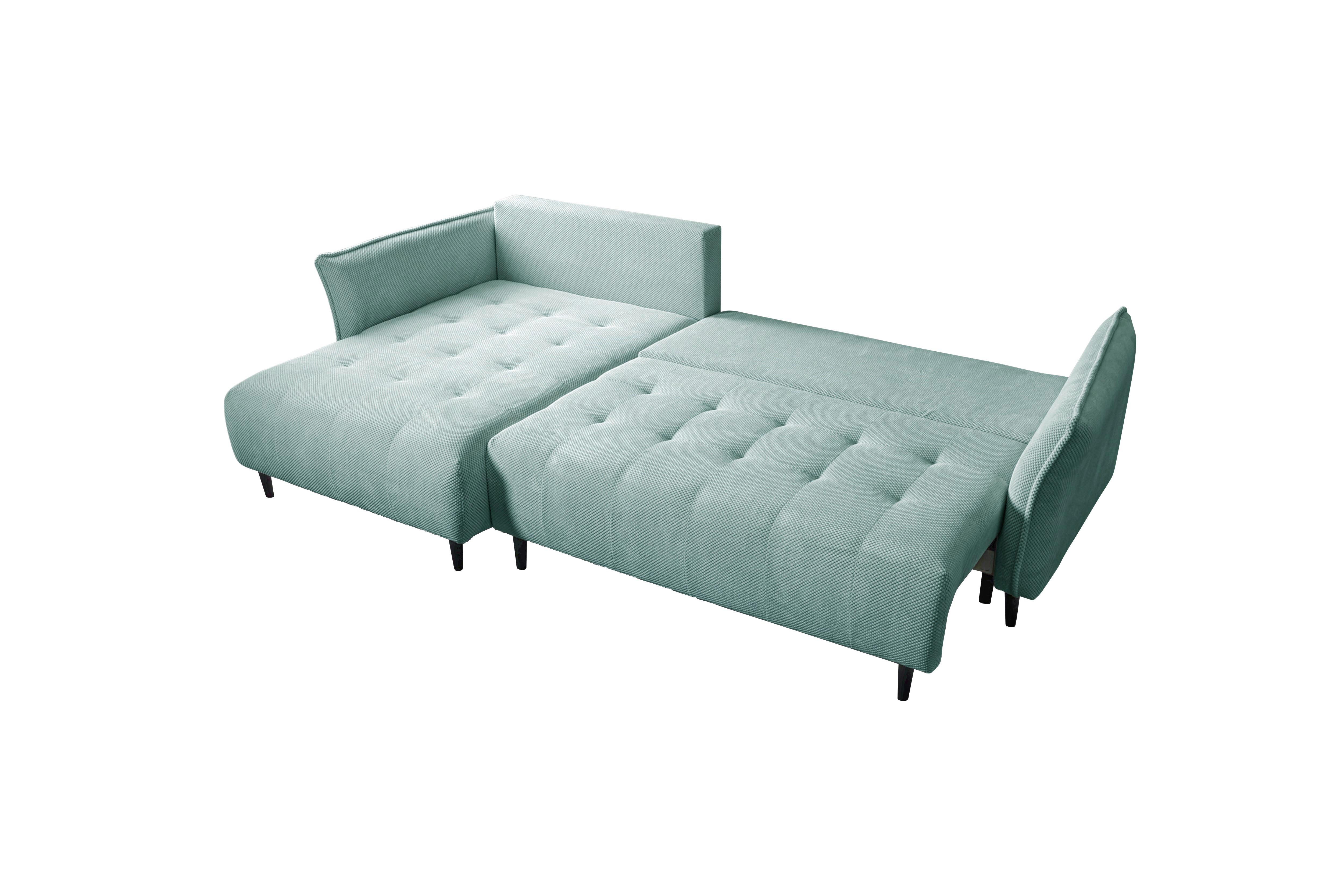 Ecksofa Monte Carlo Mintgrün S: 290x160 Cm - Schwarz/Mintgrün, Trend, Holz/Holzwerkstoff (290/160cm)