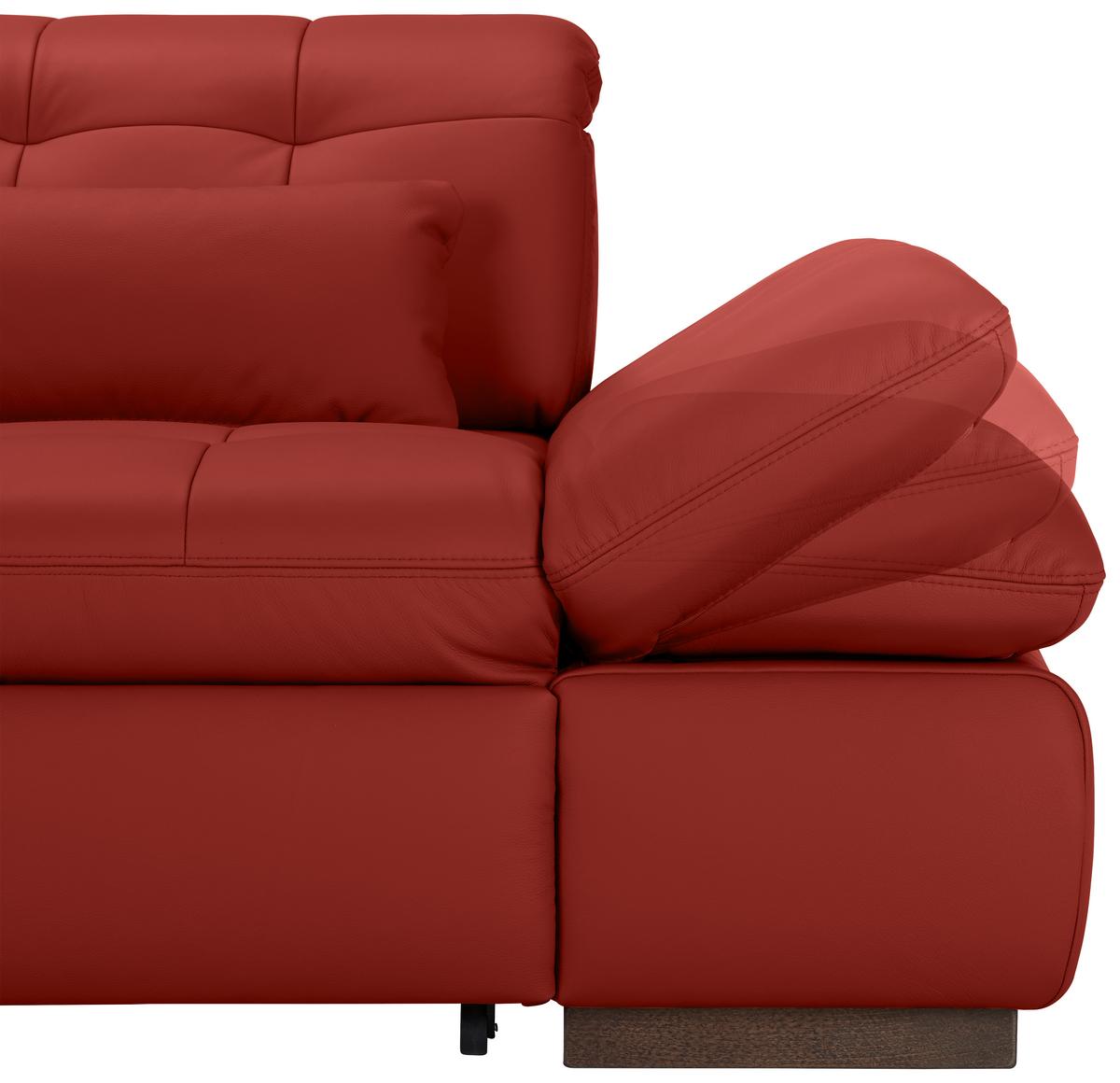 Rohová sedačka SANFINO, ľavá, červená pravá koža - chrómová/červená, Konventionell, kov/koža (199/79-96/305cm) - Premium Living