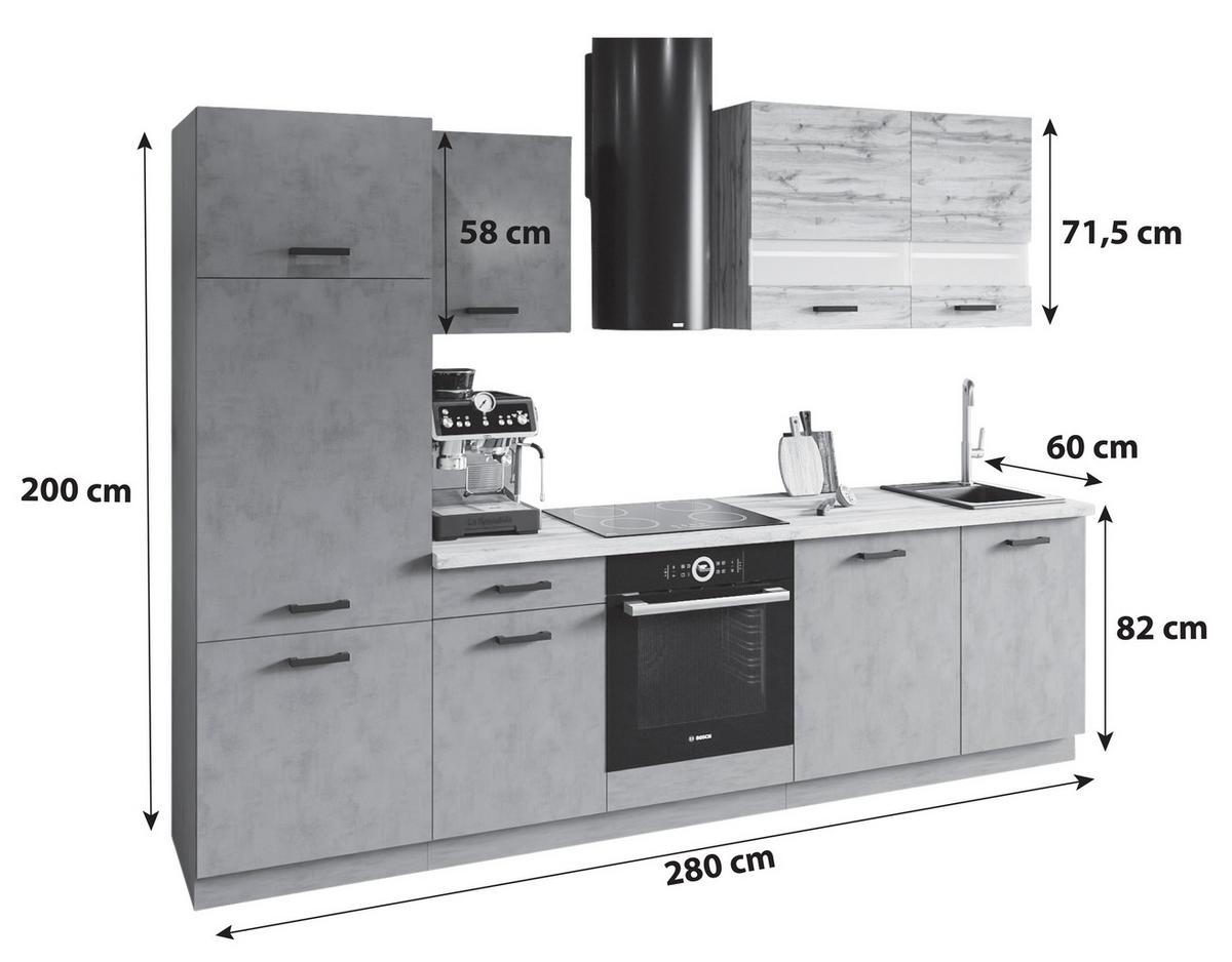 Küchenleerblock Viola 280cm Anthrazit/ Eiche Dekor - Anthrazit/Eiche Wotan, Basics, Glas/Holzwerkstoff (280/214/60cm) - P & B