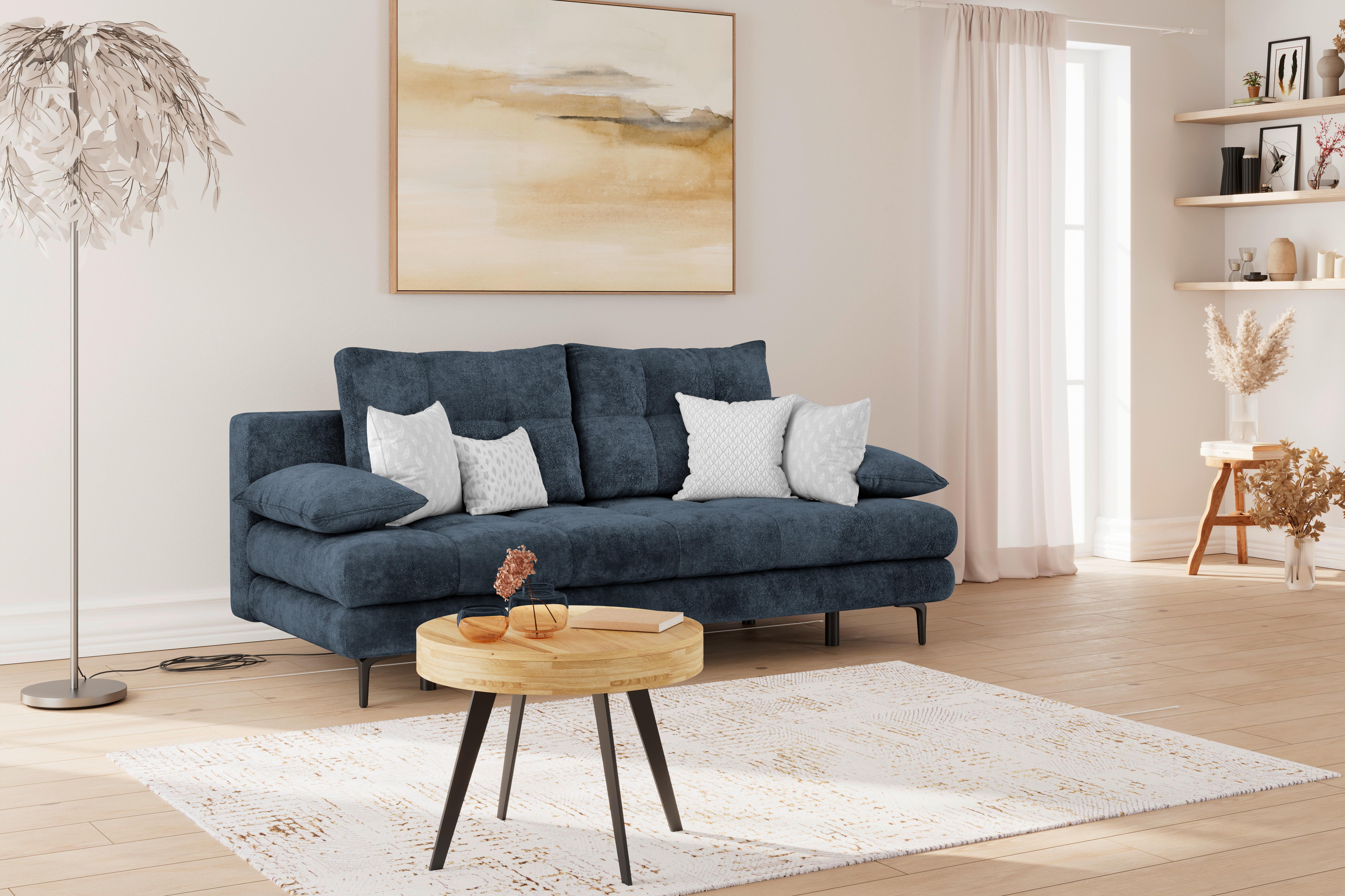 Schlafsofa Perla Dunkelblau B: 203 cm - Schwarz/Dunkelblau, KONVENTIONELL, Textil (203/94/96cm)