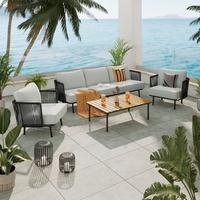 Loungegarnitur Montana - Schwarz/Naturfarben, MODERN, Holz/Kunststoff - Beldano