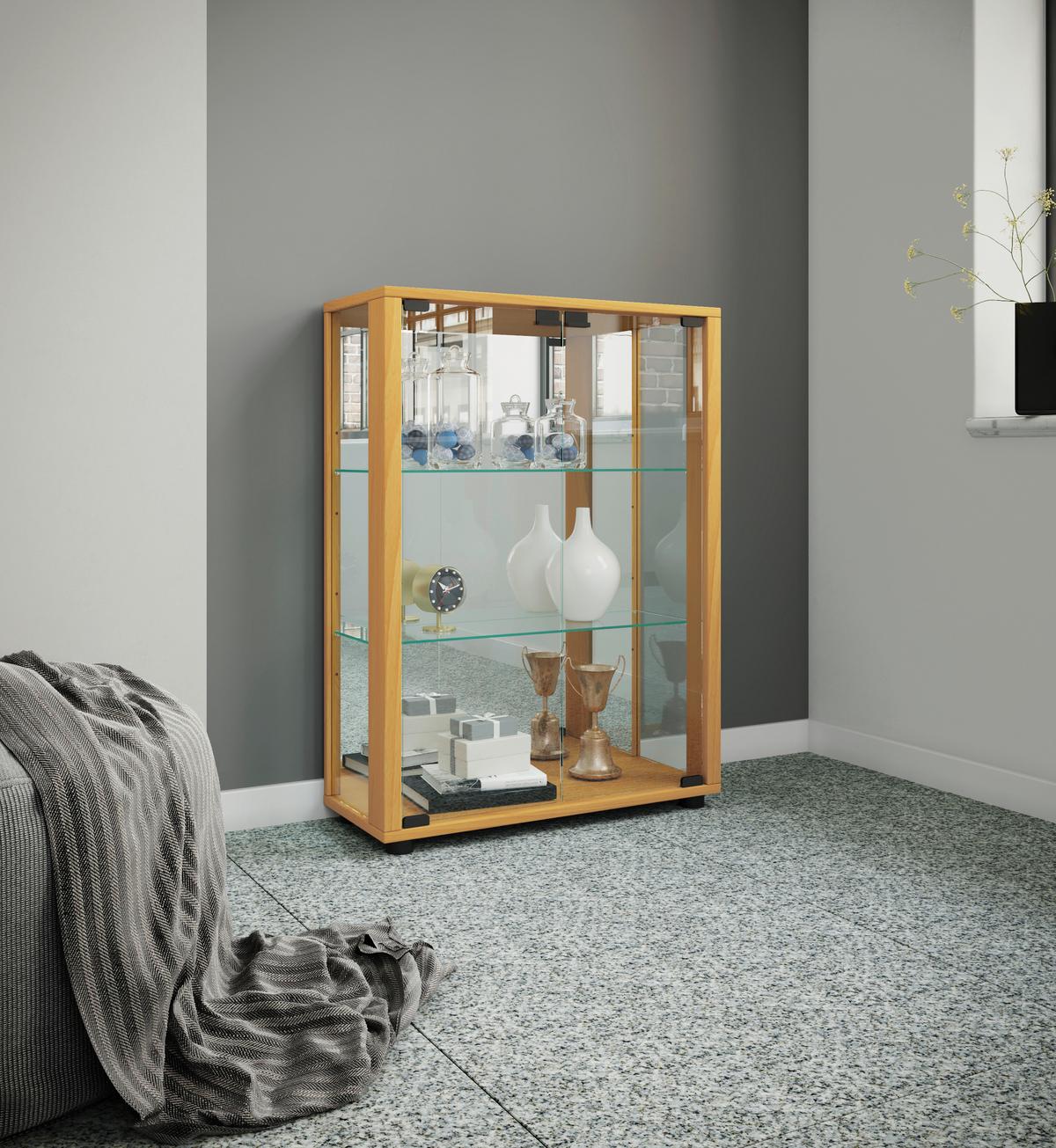 Vitrine Sintalo Buchefarben B: 60 Cm - Buchefarben/Schwarz, MODERN, Glas/Holzwerkstoff (60/80/25cm) - MID.YOU