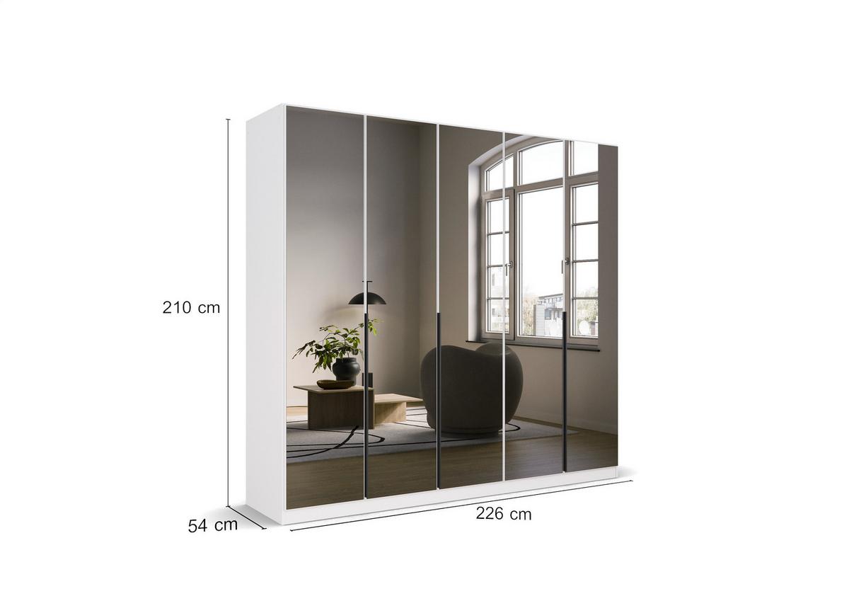 Drehtürenschrank Skyla Weiß/Glas B: 226 cm - Weiß, MODERN, Holzwerkstoff (226/210/54cm) - Rauch Möbel