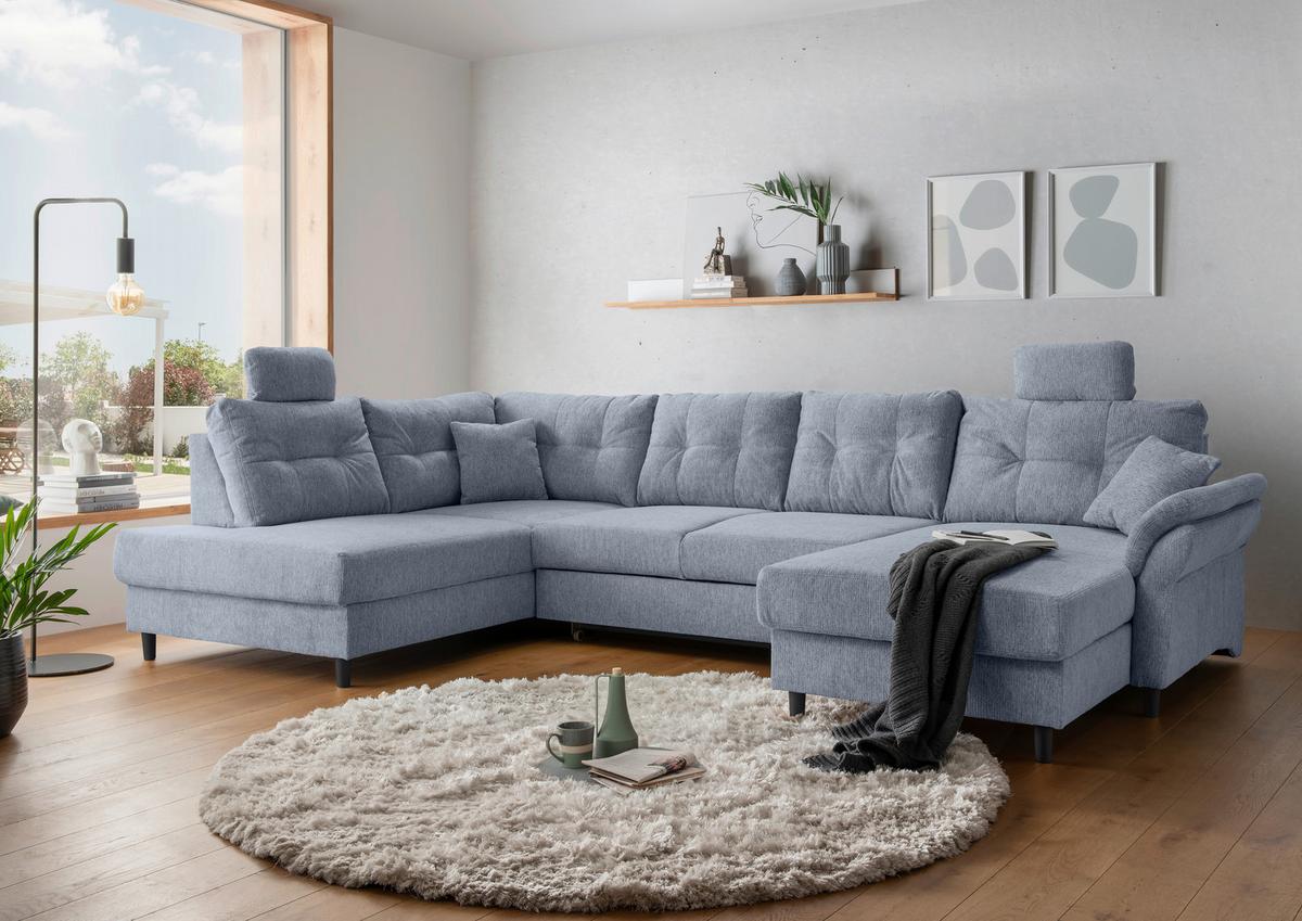 Wohnlandschaft Brizzini Hellblau U: 206x338x176 Cm - Schwarz/Hellblau, MODERN, Textil (206/338/176cm) - Livetastic