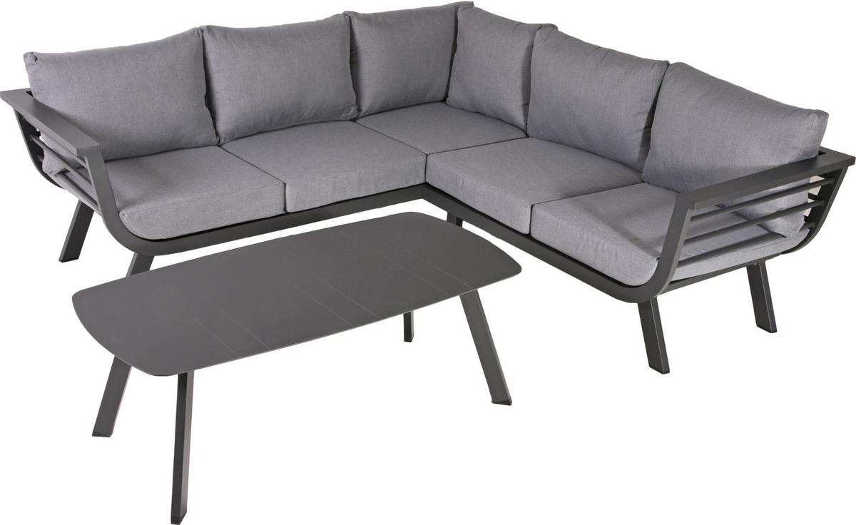Loungegarnitur Aurelia - Dunkelgrau/Grau, Basics, Kunststoff/Textil - Gardenson