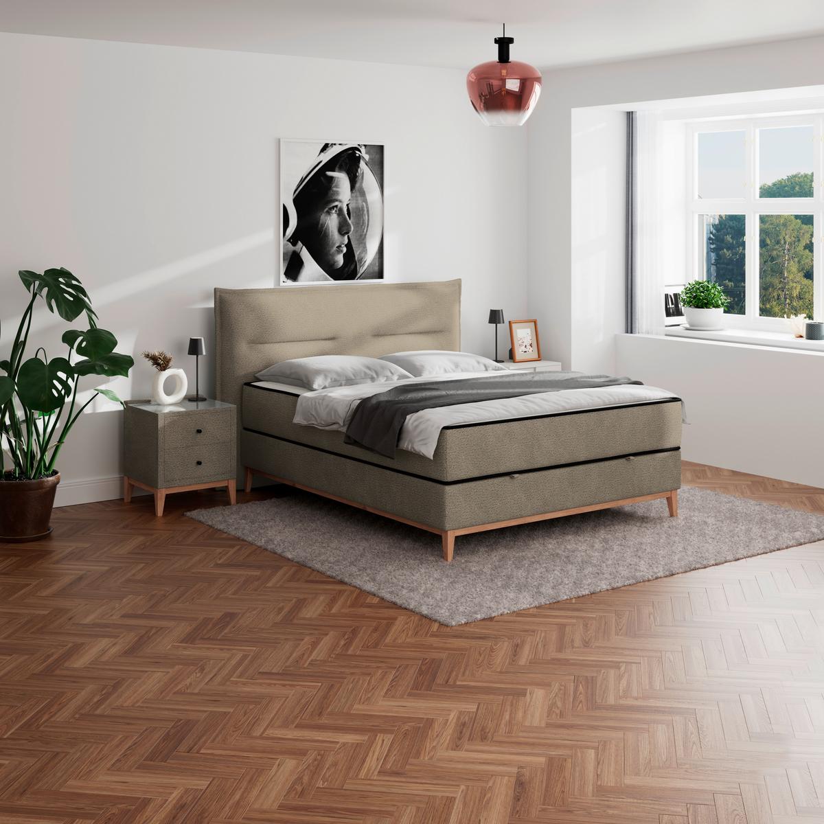 Boxbett Smile inkl. Matratze 160x200 - Taupe, KONVENTIONELL, Holz/Holzwerkstoff (160/200cm) - James Wood