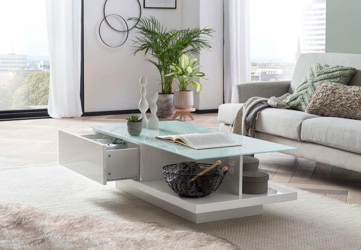 Couchtisch Weiß Hochglanz L: 120 Cm - Weiß Hochglanz/Weiß, Design, Glas/Holzwerkstoff (120/60/36cm) - Livetastic