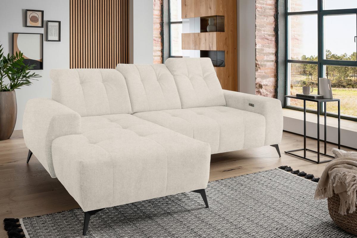 Ecksofa Mit Usb Anschluss Sano, Creme, S: 180x258 Cm - Creme/Schwarz, MODERN, Textil (180/258cm) - Livetastic