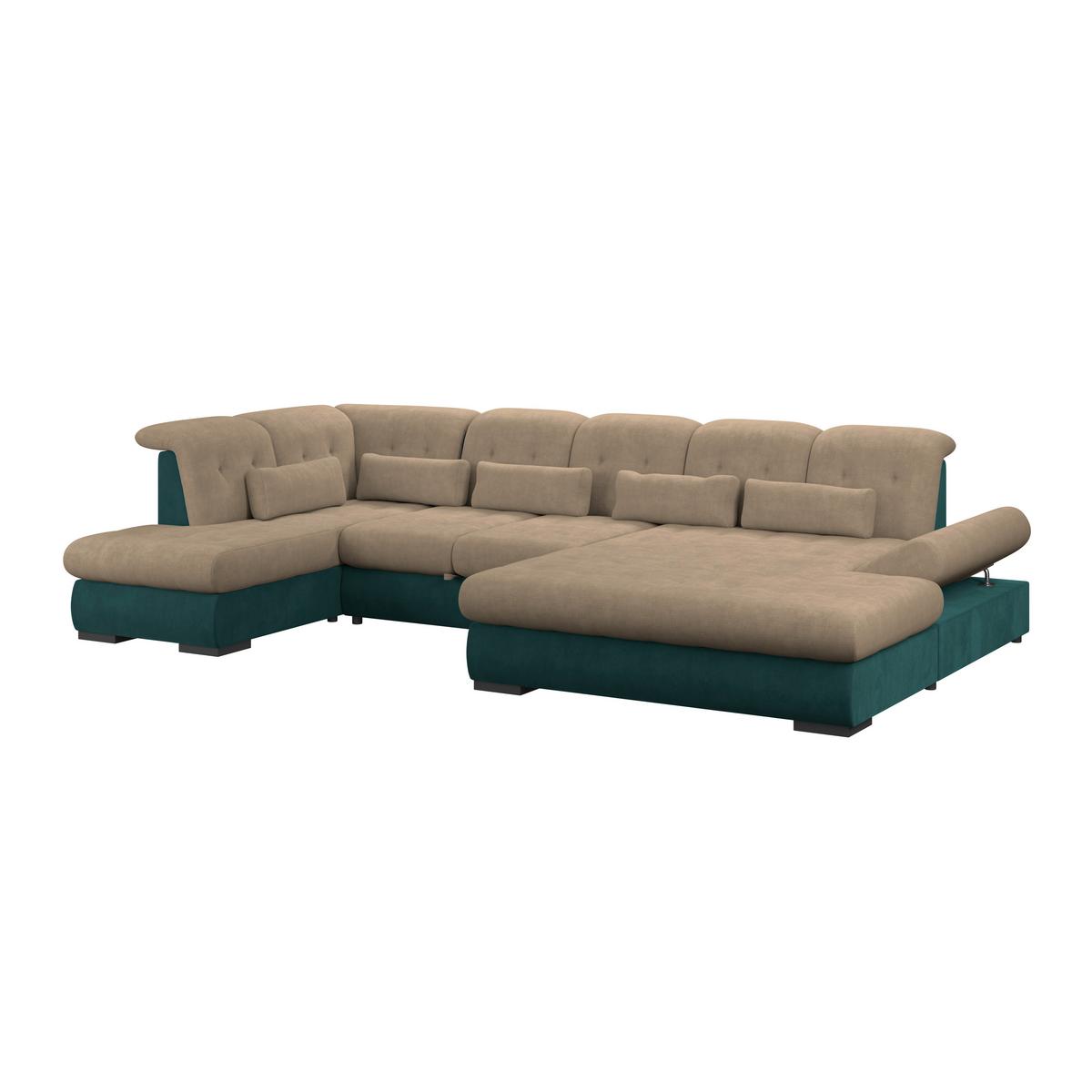Wohnlandschaft Madera Dunkelbraun U: 212x358x190 cm - Türkis/Dunkelbraun, KONVENTIONELL, Kunststoff/Textil (212/358/190cm)