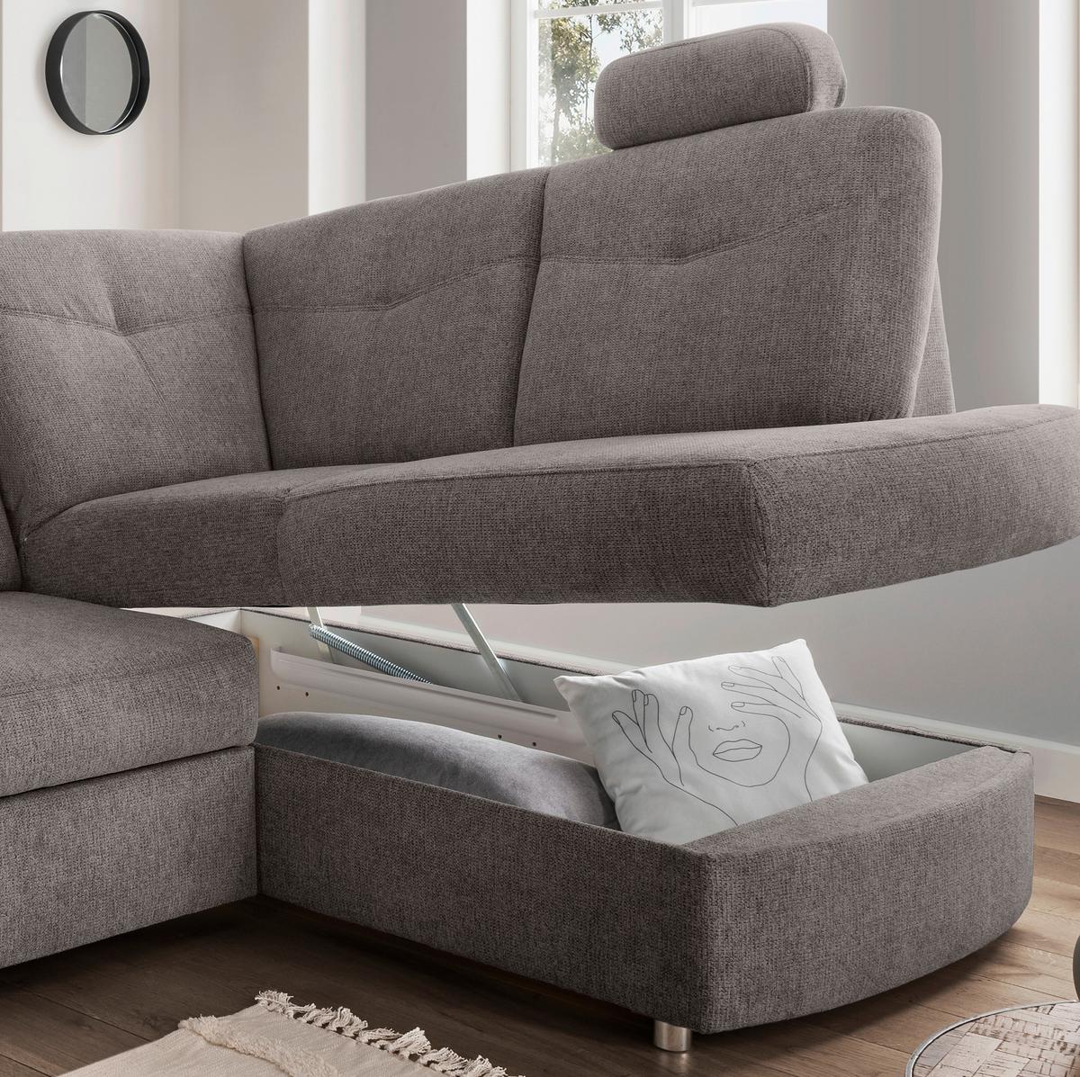 Eckschlafsofa Rosali Graubraun S: 264x180 Cm - Chromfarben/Graubraun, MODERN, Textil (264/180cm) - Livetastic