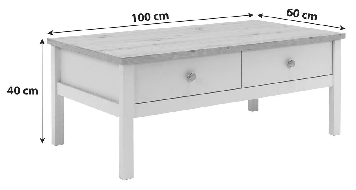 Couchtisch mit Schubladen Bergen, Weiß - Weiß, KONVENTIONELL, Holzwerkstoff (100/60/40cm) - MID.YOU
