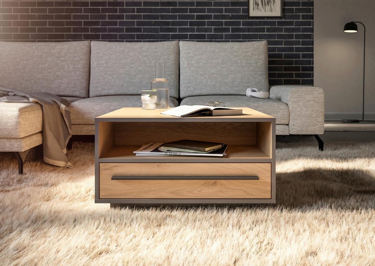 Couchtisch Nadiro B: 70 cm Wildeiche Dekor/Schwarz Matt - Eichefarben/Schwarz, Trend, Holzwerkstoff (70/39/70cm) - Livetastic