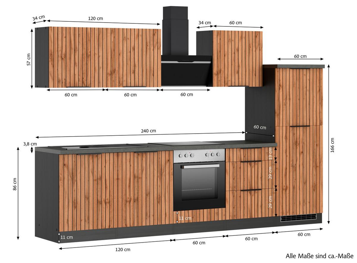 Küchenblock Liverpool Graphit/eiche Dekor B: 240 Cm - Schieferfarben/Eiche Wotan, Basics, Holzwerkstoff (300cm) - Held