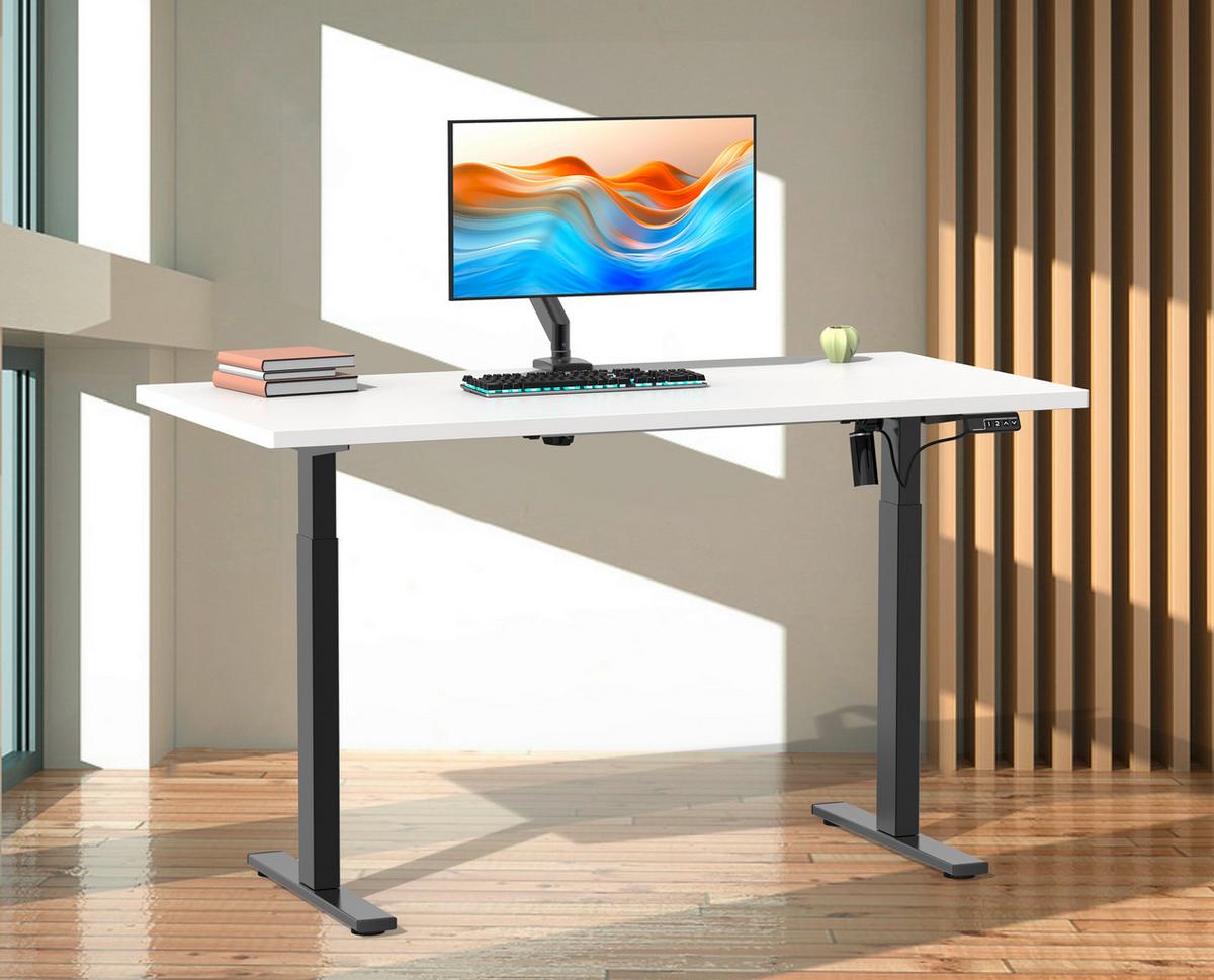 Schreibtisch E-Lona Weiß L: 140 cm - Schwarz/Weiß, Design, Holzwerkstoff/Metall (140/50/71cm) - MID.YOU
