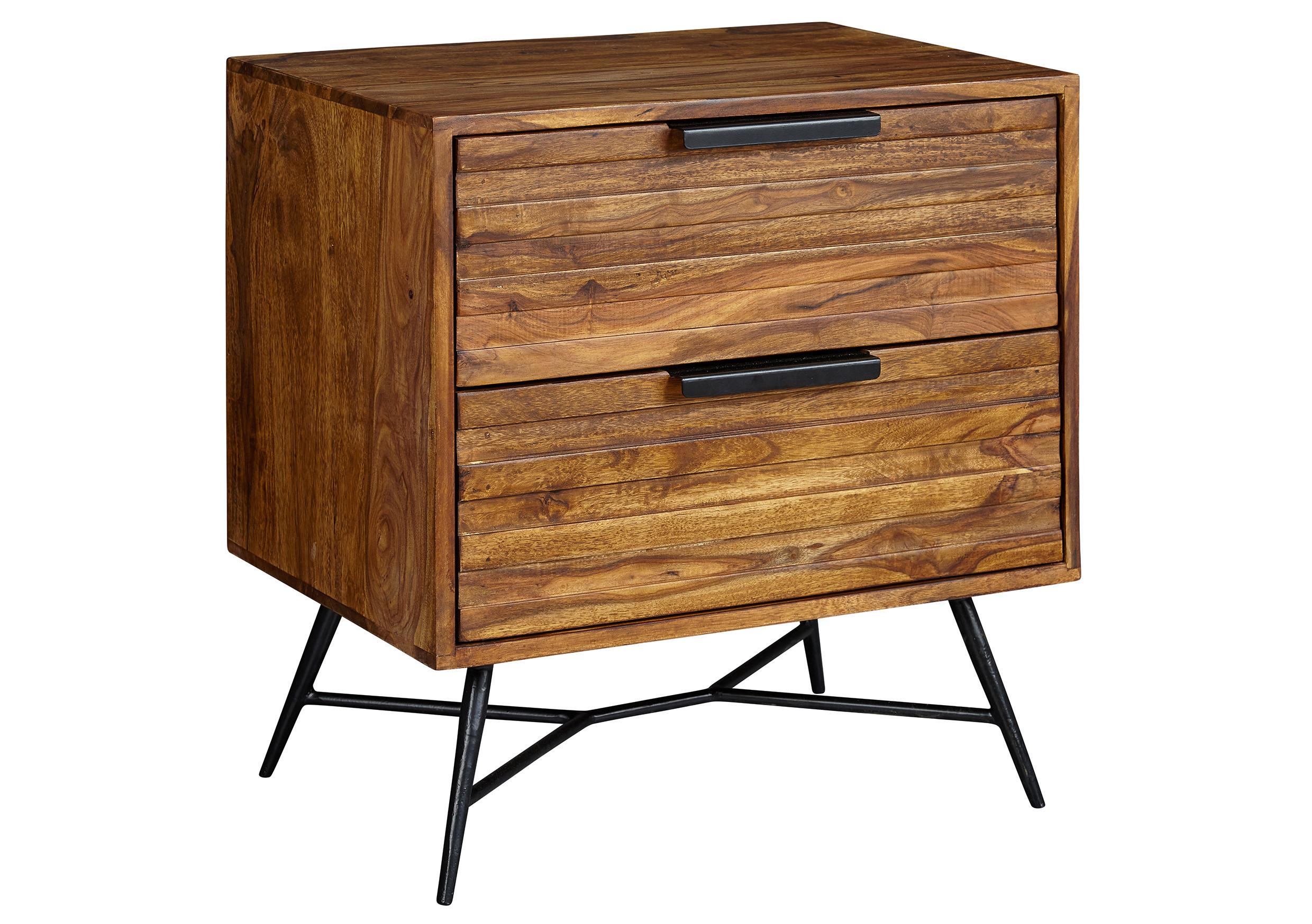 Nachtkästchen Sheesham Massiv H: 60 Cm Nishan - Sheeshamfarben/Schwarz, Design, Holz (60/60/40cm) - MID.YOU