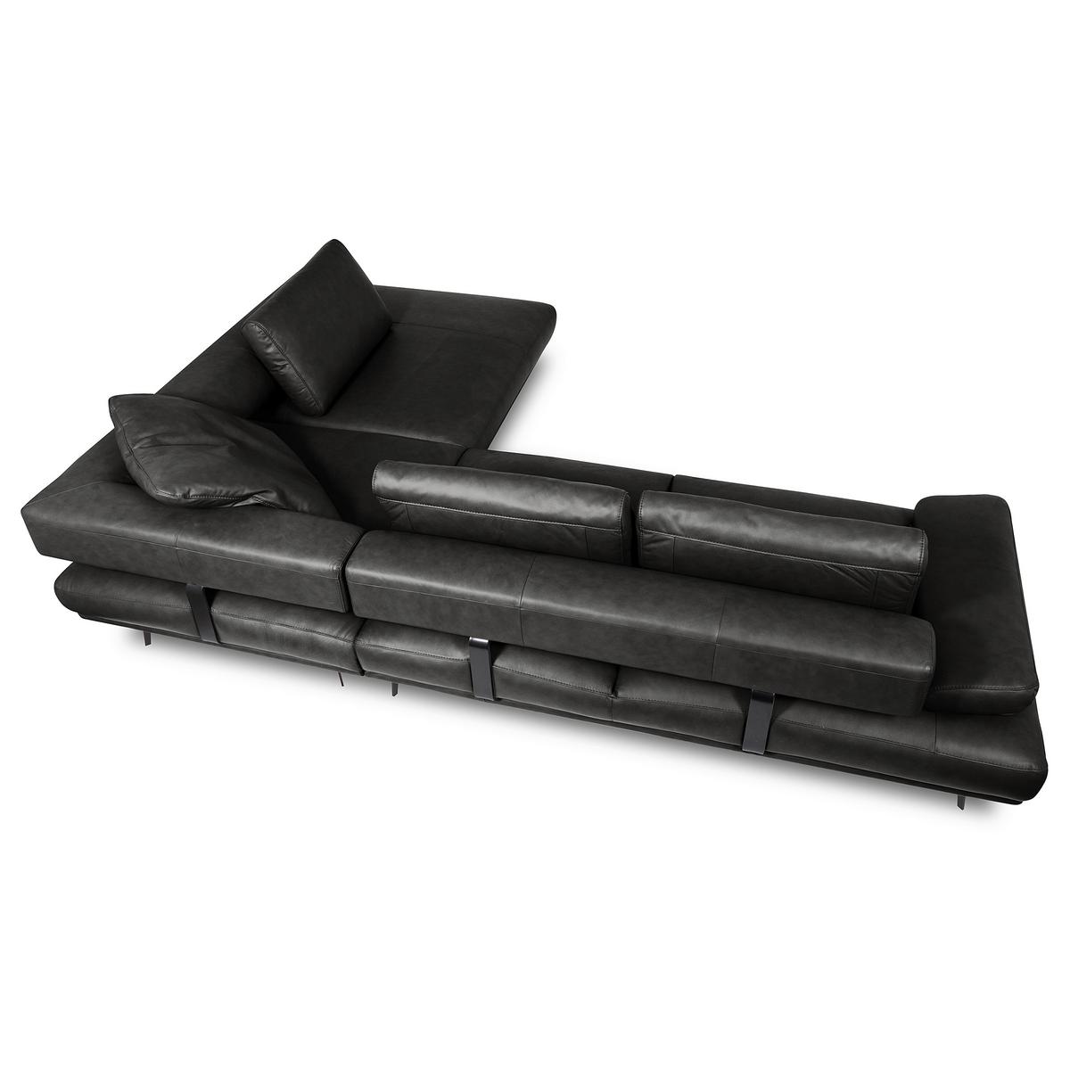 Ecksofa Como Echtleder Schwarz 306x237 - Schwarz/Grau, Design, Leder (306/237cm) - Livetastic
