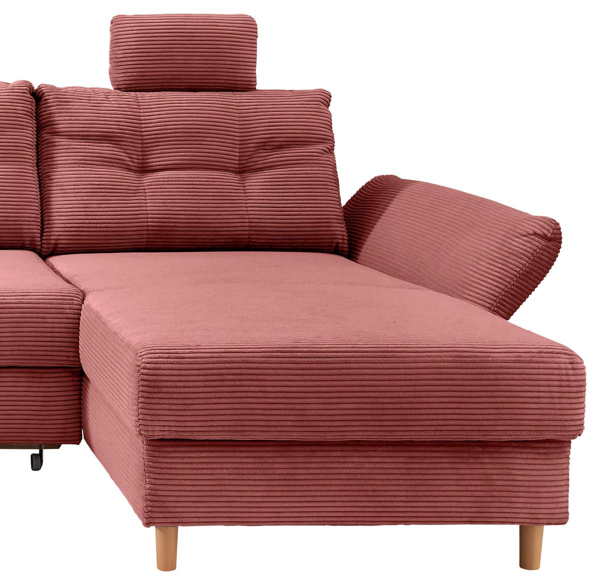 Wohnlandschaft Brizzini mit Schlaffunktion, Koralle - Koralle/Naturfarben, MODERN, Textil (206/338-352/176cm) - Livetastic