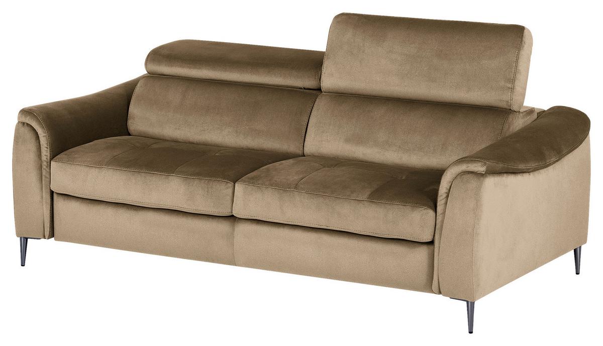 Schlafsofa Pafos Hellbraun B: 203 cm - Chromfarben/Hellbraun, Design, Textil (203/77-98/103cm) - MID.YOU