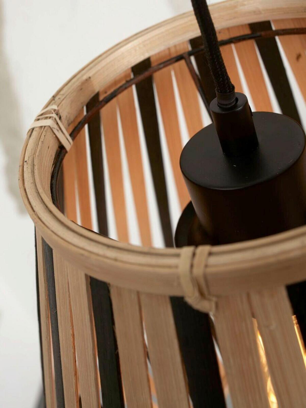 Hängeleuchte Merapi Naturfarben/Schwarz B: 30 cm - Schwarz/Naturfarben, Trend, Holz (30/30/30cm) - Good & Mojo