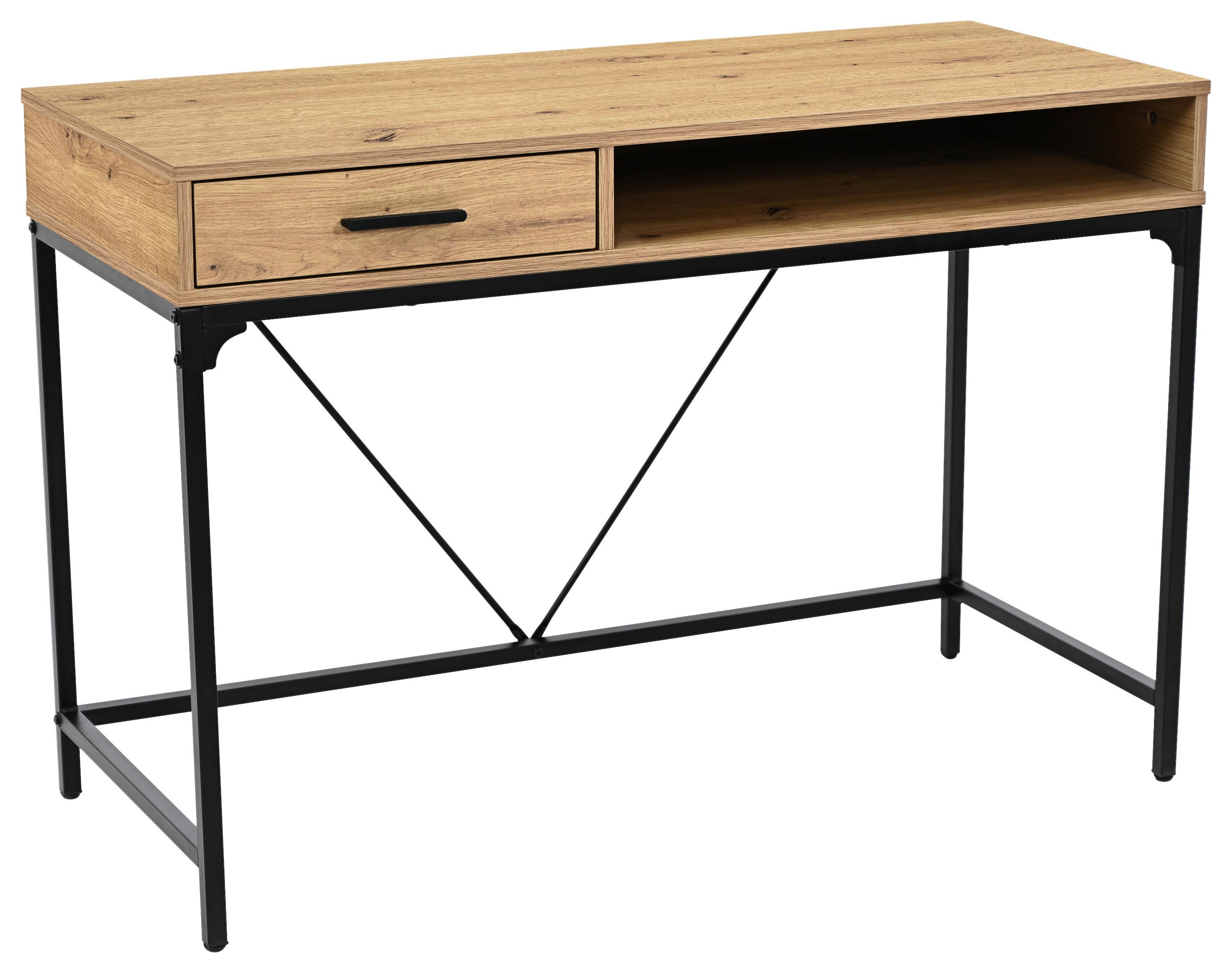 Schreibtisch Erich 2 Schwarz/Eiche Artisan B: 110cm - Schwarz/Eiche Artisan, MODERN, Holzwerkstoff/Metall (110/75/46cm)