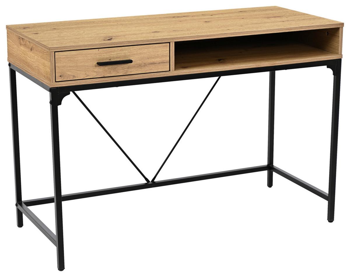 Schreibtisch Erich 2 Schwarz/Eiche Artisan B: 110cm - Schwarz/Eiche Artisan, MODERN, Holzwerkstoff/Metall (110/75/46cm)