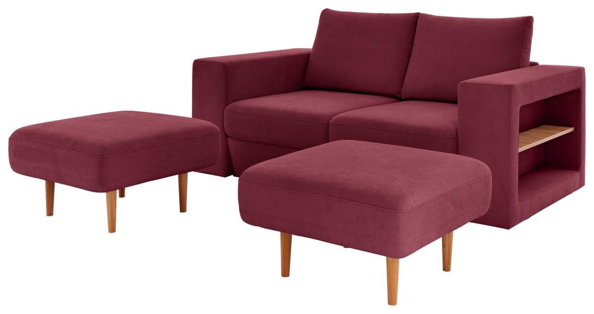 2,5-sitzer Looks V-2 - Eichefarben/Beere, Design, Textil (192/96/107cm) - LOOKS by W.Joop