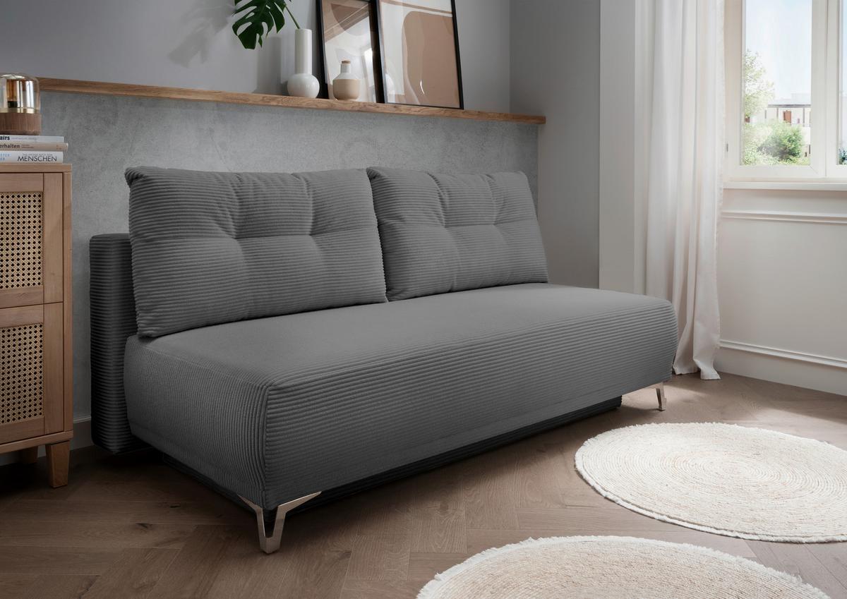 Schlafsofa Ari Grau Cord, B: 198 cm - Chromfarben/Grau, MODERN, Textil (198/90/100cm) - Livetastic