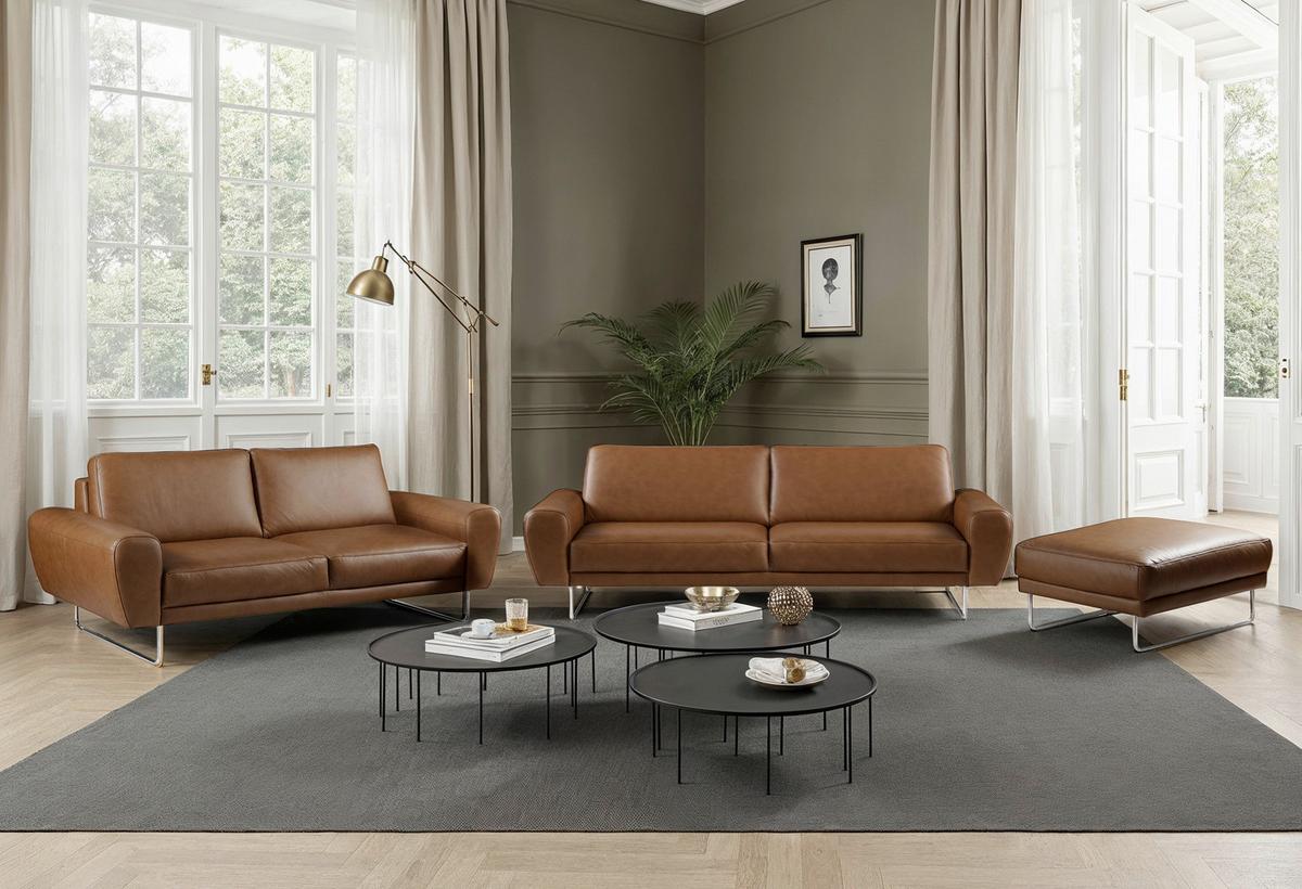 Ecksofa Spring Cognac Chrom B: 207 Cm - Chromfarben/Cognac, Design, Leder (207/85/92cm) - Livetastic