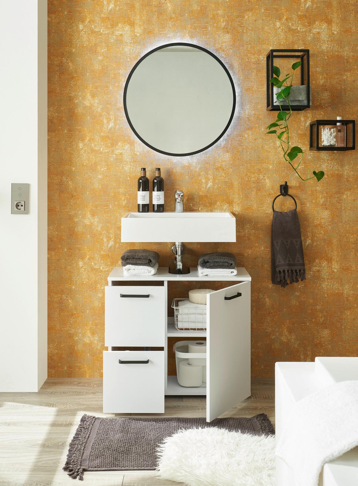 Waschbeckenunterschrank Vanice B: 70 cm Weiß - Schwarz/Weiß, MODERN, Holzwerkstoff (70/60/35cm) - MID.YOU