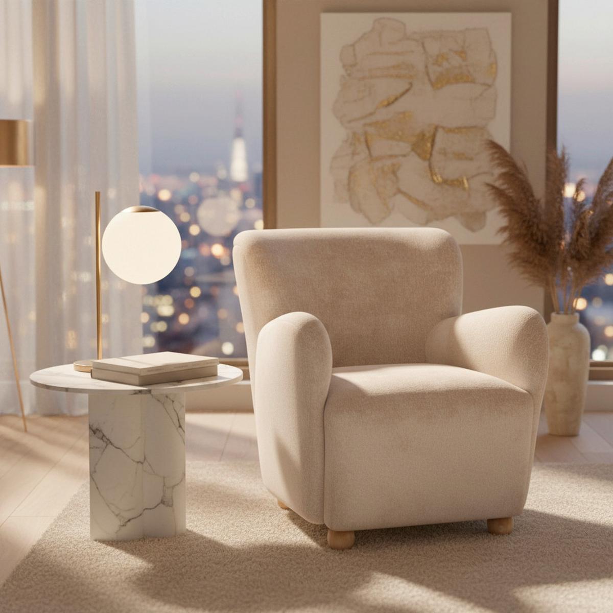 Kreslo LEA, béžová ženilka, max. 140 kg - prírodná farba/béžová, Modern, kov/drevo (76/85/84cm)