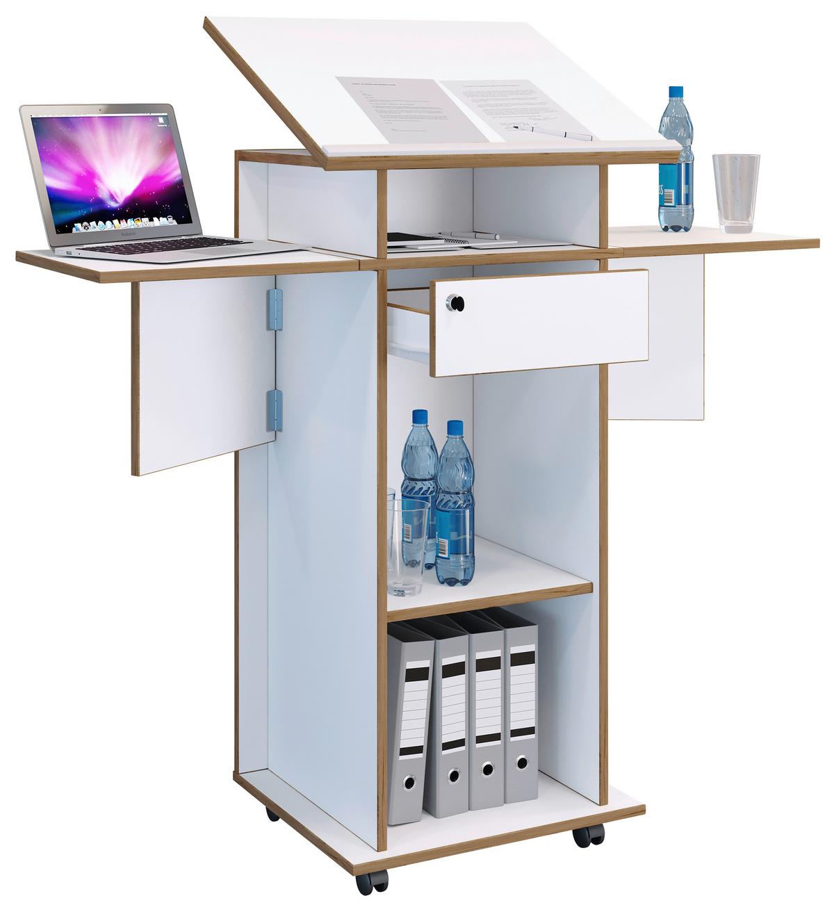 Stehpult Salia Weiß, Honigeiche B: 123 Cm - Honigeiche/Weiß, Design, Holzwerkstoff (123/128/44cm) - MID.YOU