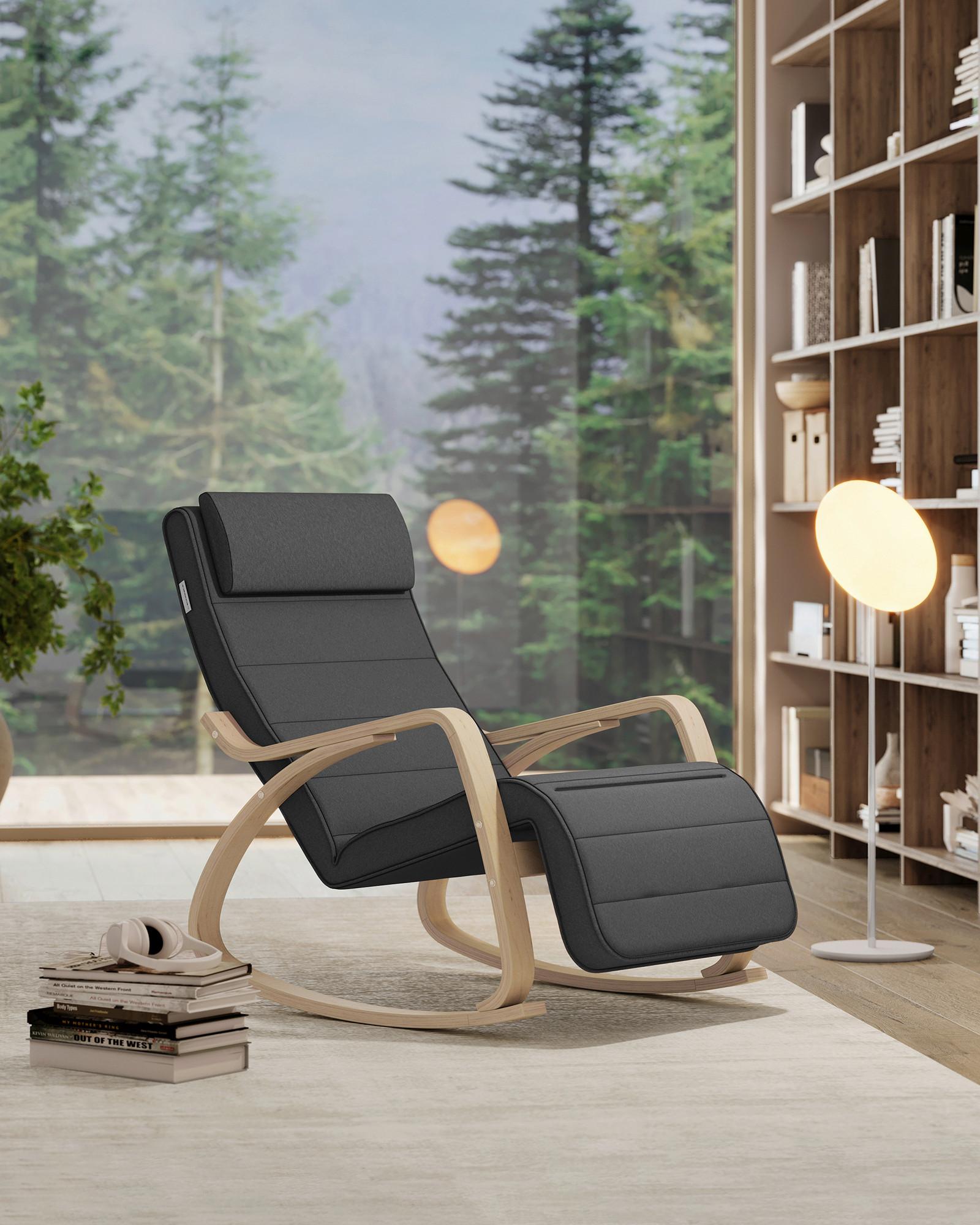 Relaxační křeslo s polštářem tmavě šedé - tmavě šedá/barvy břízy, Basics, dřevo/textil (121,5/84/67cm) - Boxxx