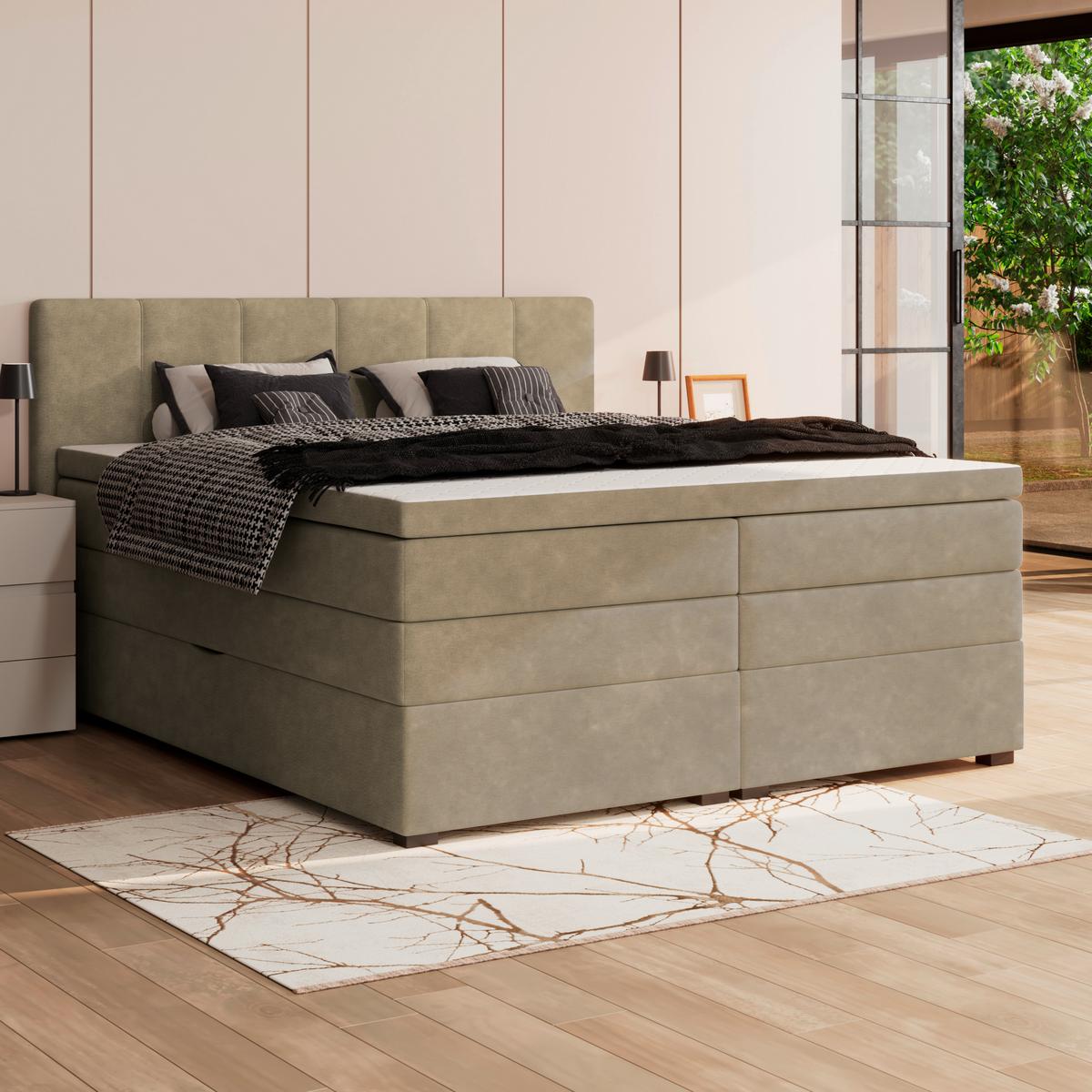 Boxspringbett Mit Topper & Bettkasten 200x200 Lauro - Schwarz/Braun, Trend, Textil (200/200cm)