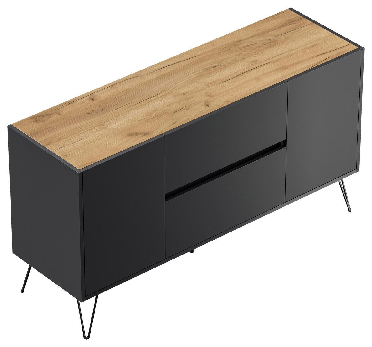 Sideboard Posseik Industrial Graphit/Eichefarben B: 139 cm - Eichefarben/Schwarz, Design, Holzwerkstoff (139/75,8/42cm) - MID.YOU