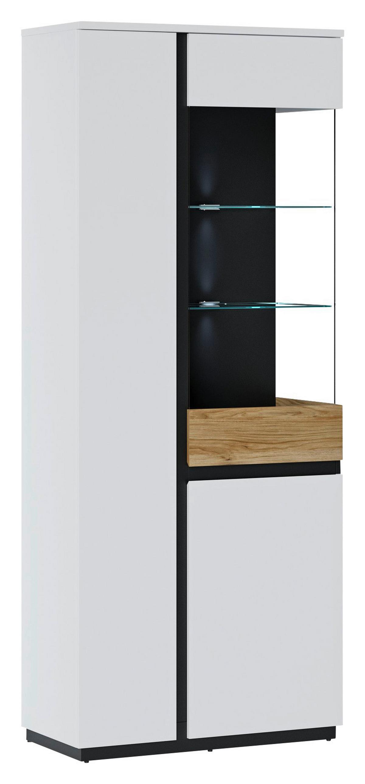 Vitrine Novena Alpinweiß B: 84 cm - Eichefarben/Schwarz, Trend, Glas/Holzwerkstoff (84/200/40cm)