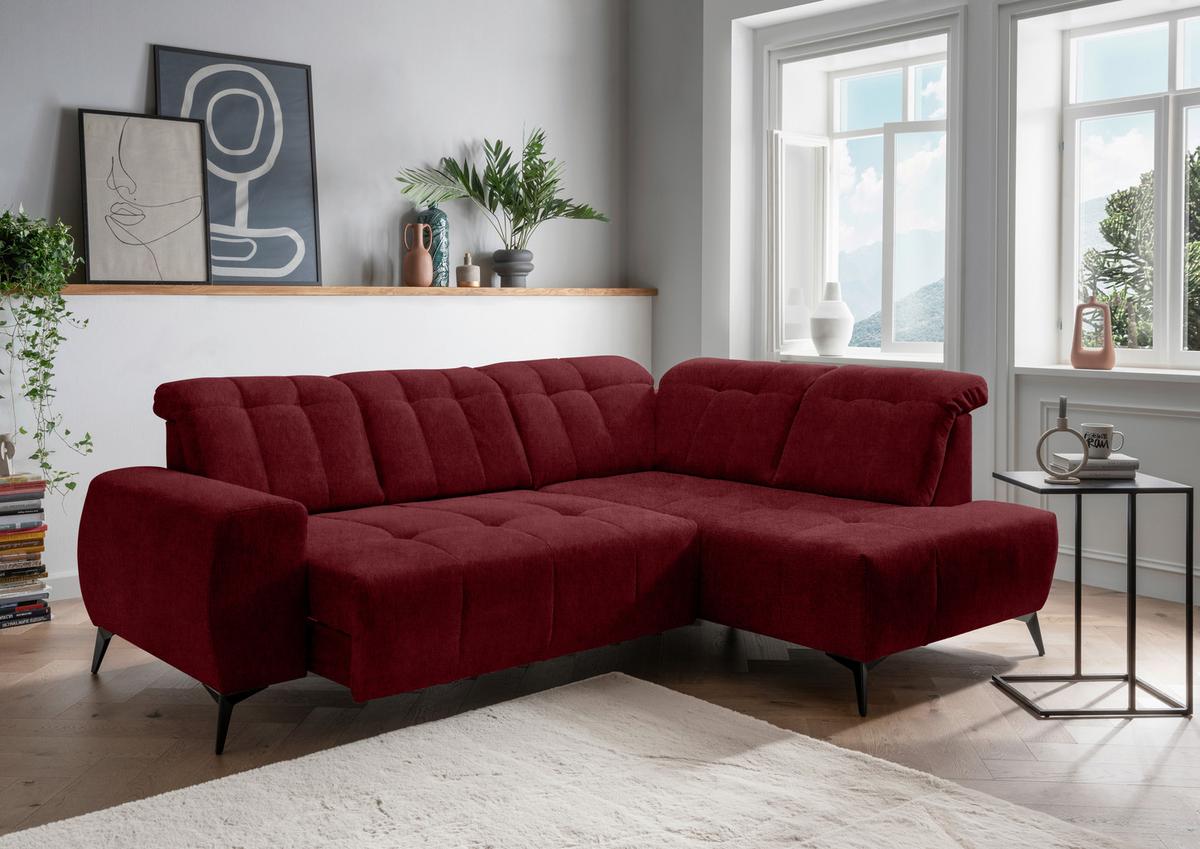 Ecksofa Mit Usb Anschluss Sano, Bordeaux, S: 261x200 Cm - Bordeaux/Schwarz, MODERN, Textil (261/200cm) - Livetastic