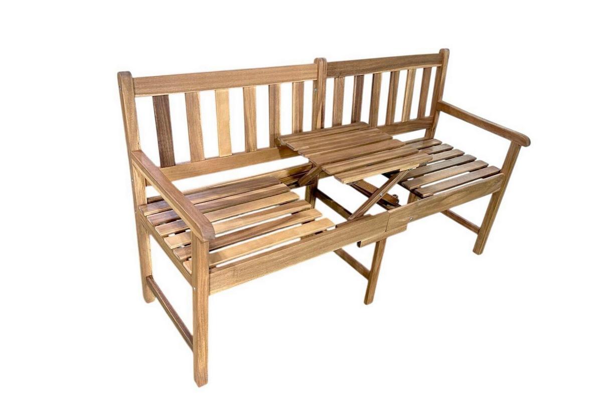 Holzbank mit Tisch LxBxH: ca. 153x57x88 cm - Akaziefarben, Basics, Holz (153/57/88cm) - Prestige Home