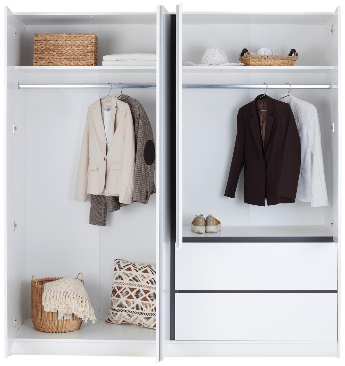 Kleiderschrank Basit - Weiß, KONVENTIONELL, Holzwerkstoff (195/205,5/56,6cm)