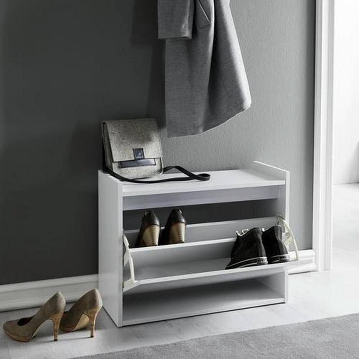 Skřiňka na boty Mali - bílá, Moderní, dřevo (63/48/30cm) - Modern Living