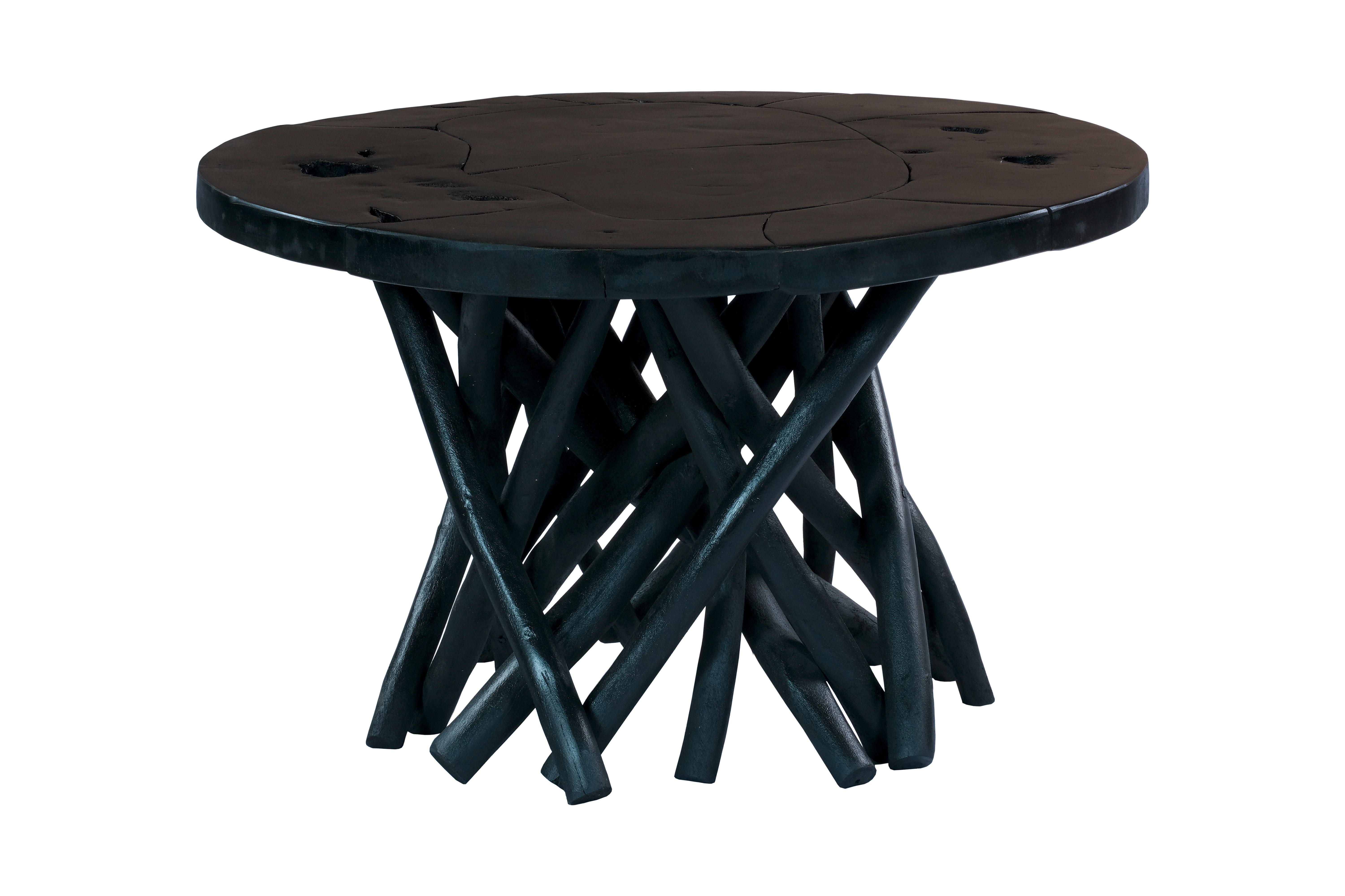 Beistelltisch aus Teakholz Rund Radix, Schwarz - Schwarz, Natur, Holz (60/60/40cm) - Kayoom