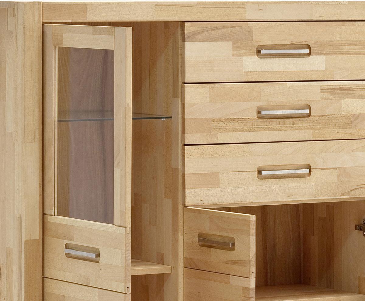 Highboard Fenja Buchefarben, B: 163 cm - Buchefarben, Design, Glas/Holz (163/122/40cm) - MID.YOU