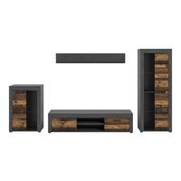 Wohnwand Jam Grau/Naturfarben B: 310 cm - Schwarz/Naturfarben, Design, Glas/Holzwerkstoff (310/169/35cm) - MID.YOU